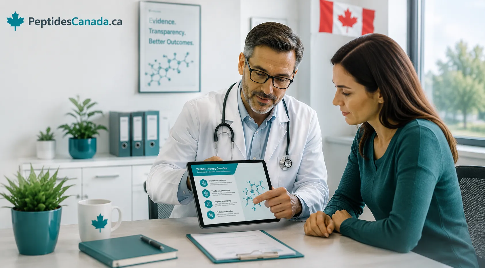 Canadian physician reviewing treatment information with a patient